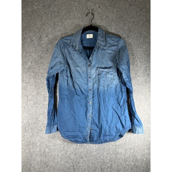Adriano Goldschmied Top Women S Long Sleeve‎ Button Front Denim Chambray Western - Picture 1 of 7